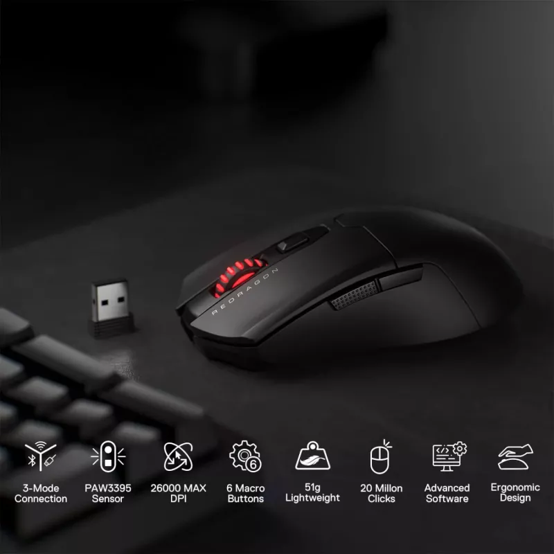Redragon FYZU M995 PRO Bezdrôtová herná myš, čierna
