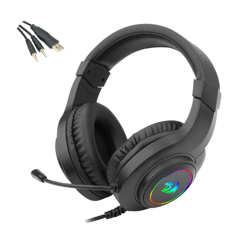 Redragon Hylas Over-Ear RGB herný headset, Aux (mikrofón a slúchadlá) / USB (iba napájanie), čierny