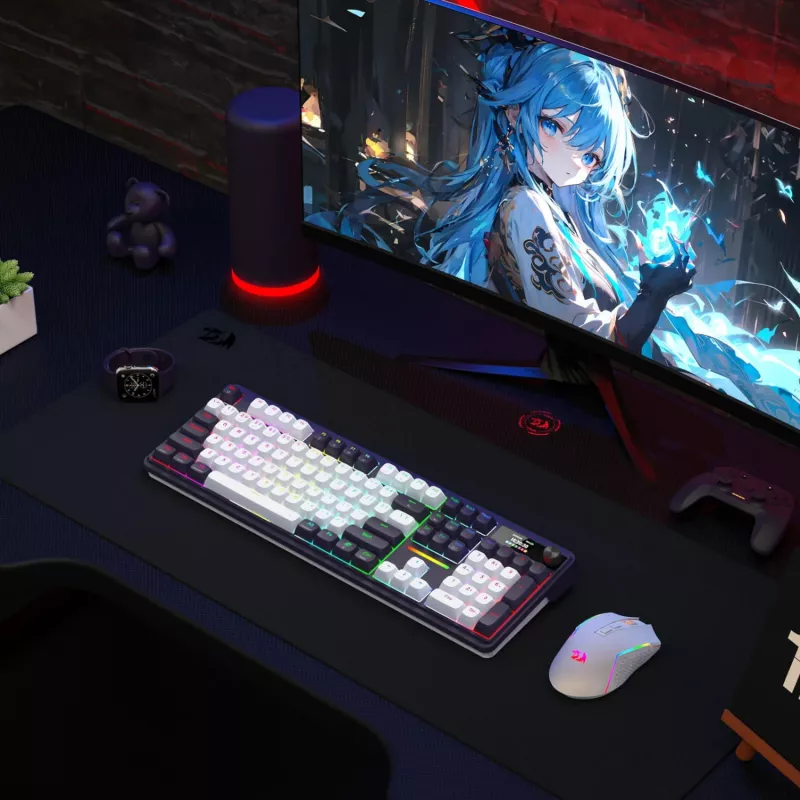 Redragon K762WB-RGB-PRO LCD full-size gasket mechanická klávesnica - čierna