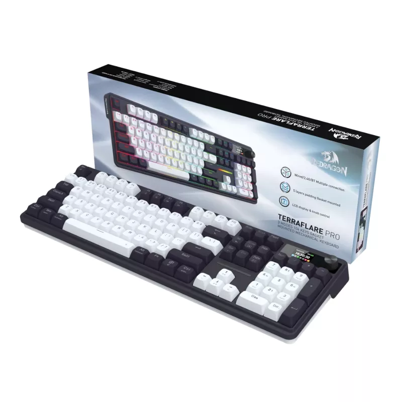 Redragon K762WB-RGB-PRO LCD full-size gasket mechanická klávesnica - čierna