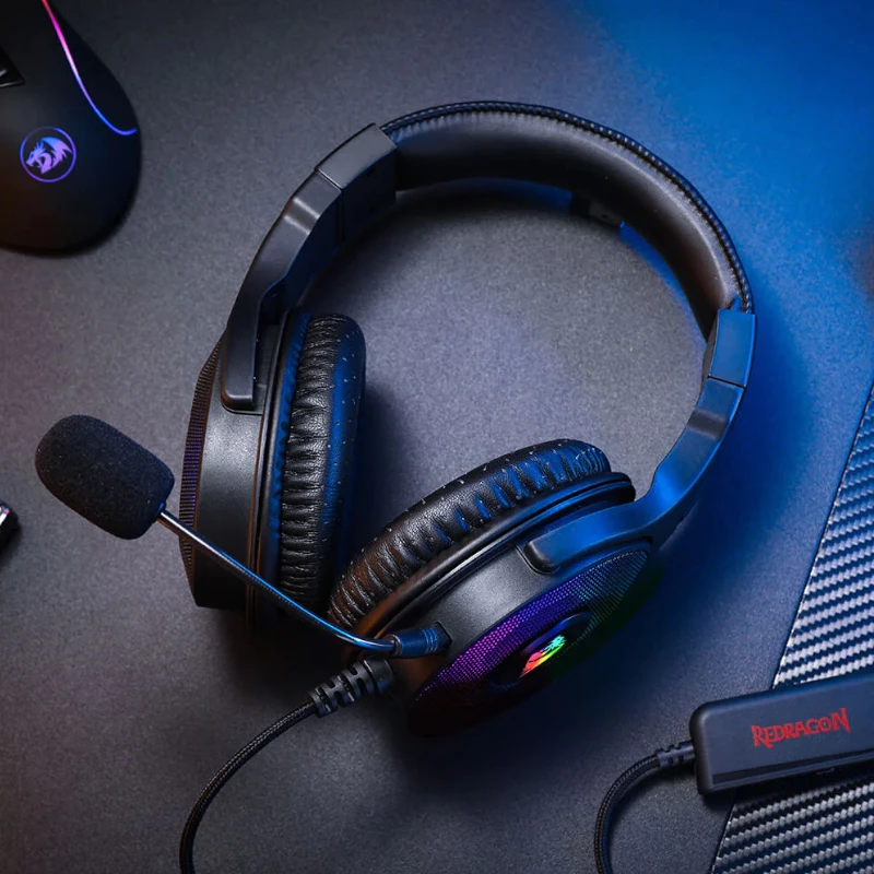 Redragon Pandora Over-Ear RGB herný headset, USB (iba napájanie) / Aux (mikrofón a slúchadlá), čierny