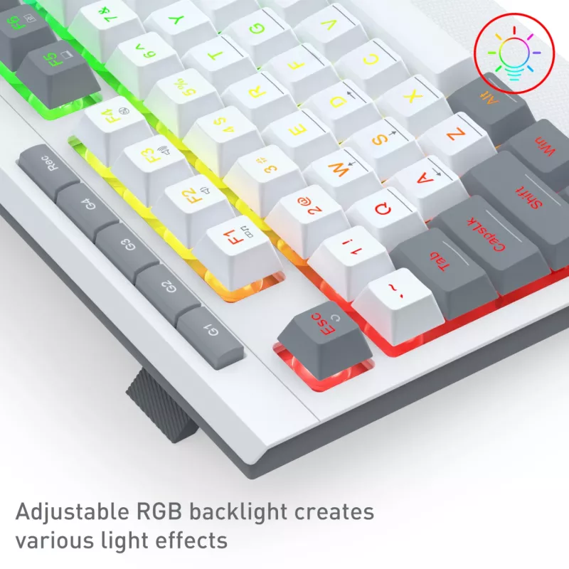 Redragon S151 Káblová RGB herná klávesnica a myš set - biela a sivá