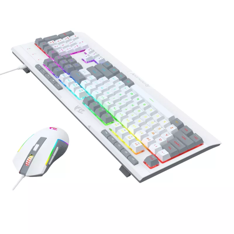 Redragon S151 Káblová RGB herná klávesnica a myš set - biela a sivá