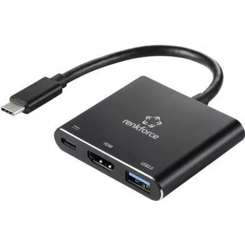 Renkforce RF-5133676 USB-C na HDMI multiport adaptér s Power Delivery a USB-A, 4K, 20 cm, čierny
