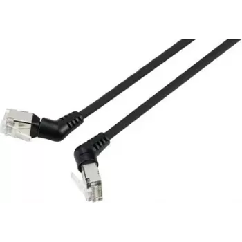 Renkforce RF-6071546 CAT 6a F/UTP RJ45 patch kábel, 0,5 m, čierna, 360° otočné konektory, uhlový výstup