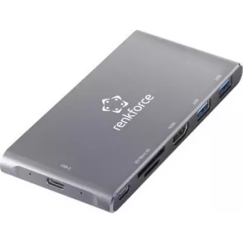 Renkforce RF-PCR-550 USB-C hub s HDMI, 3x USB-A, PD, SD/microSD čítačka kariet - sivý hliník RF-4599772