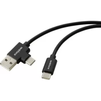 Renkforce USB-C na USB-A kábel, USB 2.0, 2 m, čierny, 480 Mbps, dvojité tienenie, PVC plášť, rovné konektory RF-7116122