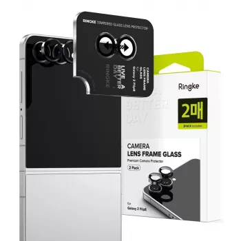 Ringke rámček kamery balenie 2 ks pre Samsung Galaxy Z Flip 8 - čierny hliníkový kryt objektívu s 9H tvrdeným sklom