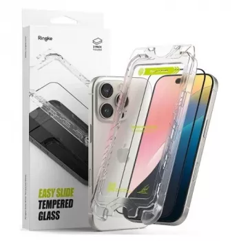 Ringke iPhone 16 Pro ochranná fólia displeja Premium Easy Slide Tempered Glass 9H s inštalačnou pomôckou (2 ks) transparentná