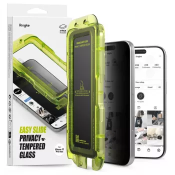 Ringke ochranná fólia na displej pre iPhone 17 Pro Premium Easy Slide Privacy tvrdené sklo 9H s inštalačnou pomôckou (2 ks balenie) transparentná