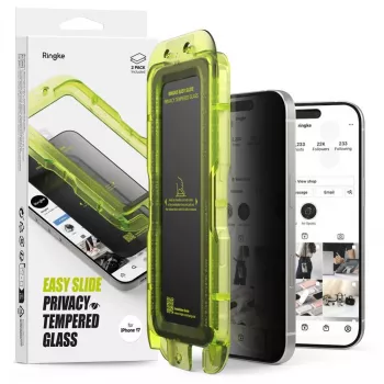 Ringke iPhone 17 ochranná fólia displeja Premium Easy Slide Privacy Tempered Glass 9H s inštalačnou pomôckou (balenie 2 ks) transparentná