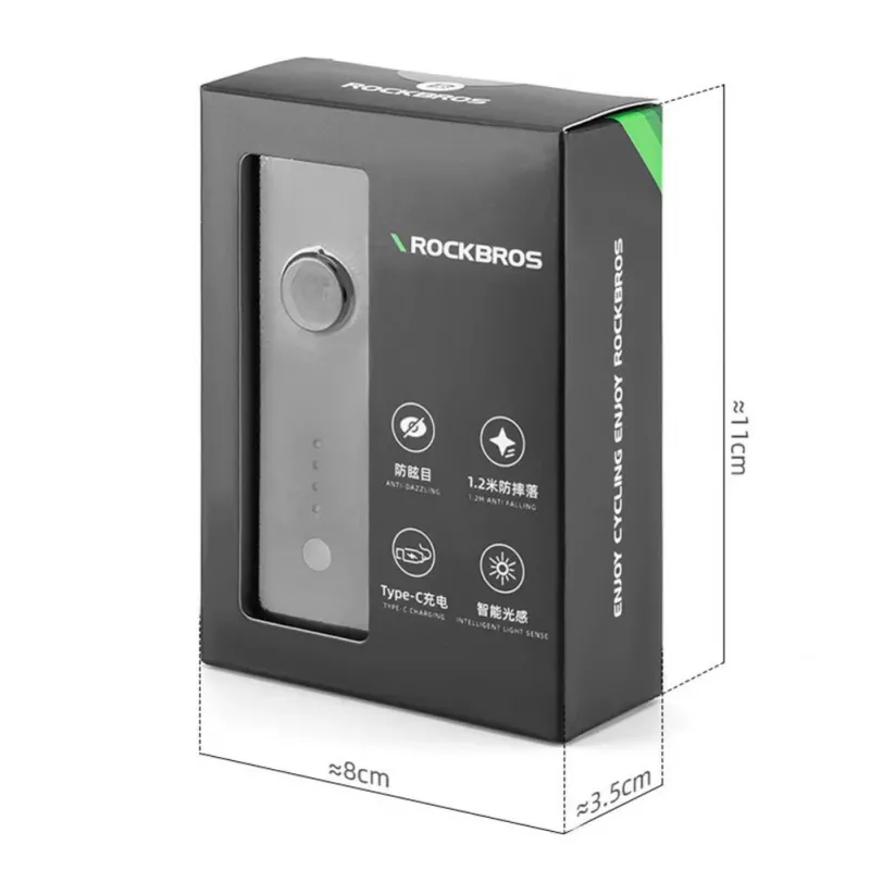 ROCKBROS predné svetlo na bicykel 260 lm s káblom USB-C na USB-A - čierne