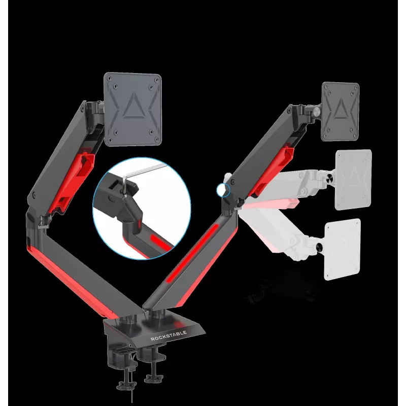 Rockstable RS-MM009 držiak herného monitora pre 2 monitory - svorka / priechodka - 16 kg - 15 inch - 32 inch - 100 x 100 mm - čierna - červená
