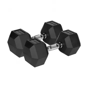 Gumované liatinové jednoručky, šesťhranné, 2x12,5 kg REBEL ACTIVE
