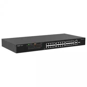 RUIJIE RG-ES126FGS-P 24-port Gigabit PoE+ Smart Managed Switch s 2 SFP uplinkmi, 370W budget, montáž do racku, séria Reyee