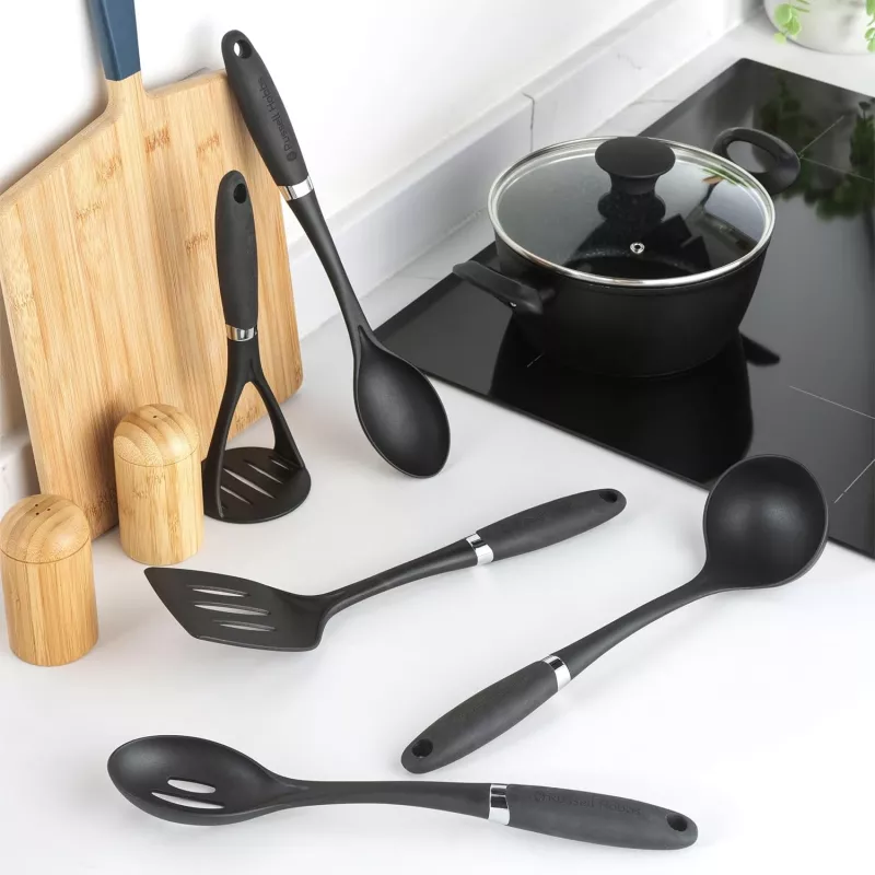 Russell Hobbs RH03026EU7 5-dielna súprava kuchynského náčinia s otočným stojanom, čierna a strieborná