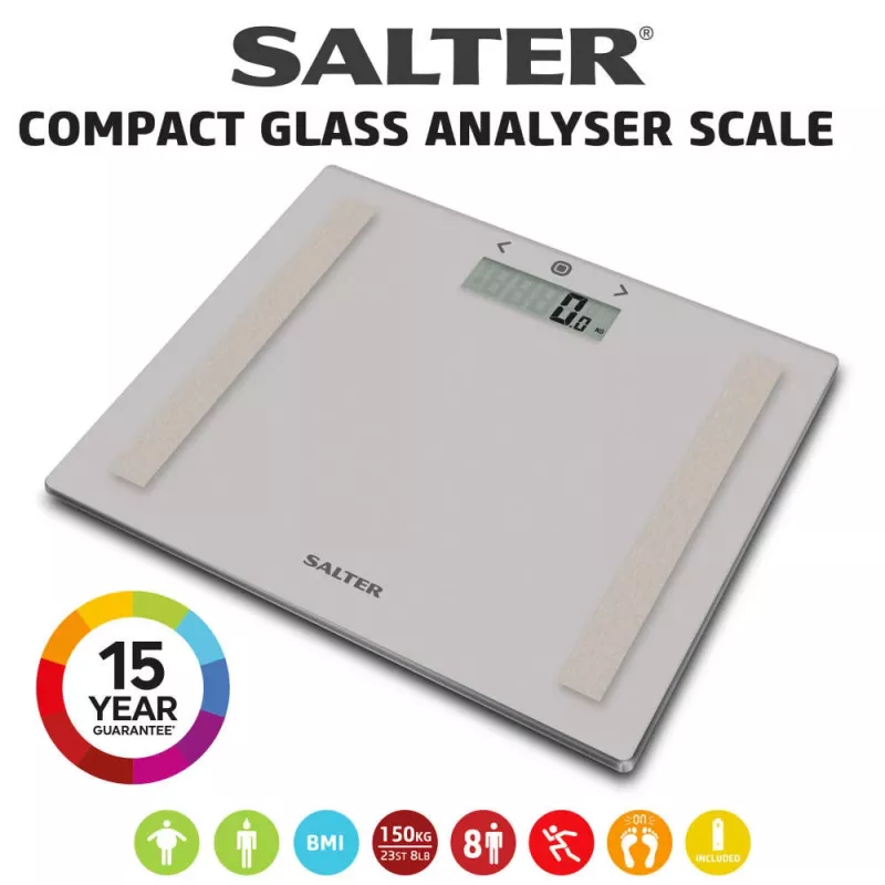 Salter 9113 GFEU12 Compact sklenená analytická kúpeľňová váha, sivá