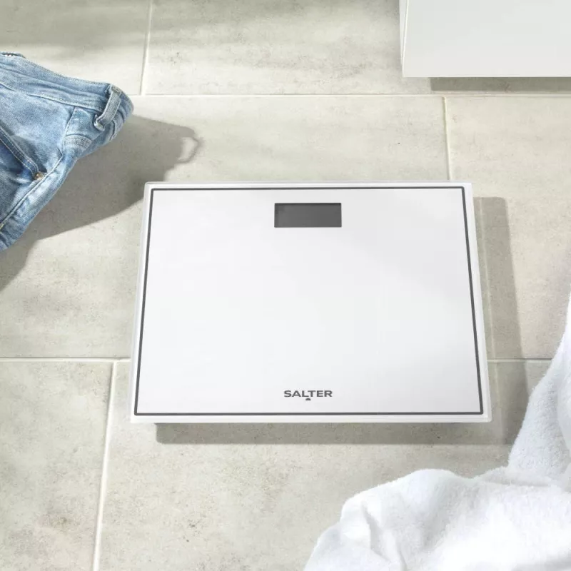 Salter 9207 WHCFEU12 kompaktná elektronická sklenená váha do kúpeľne, biela