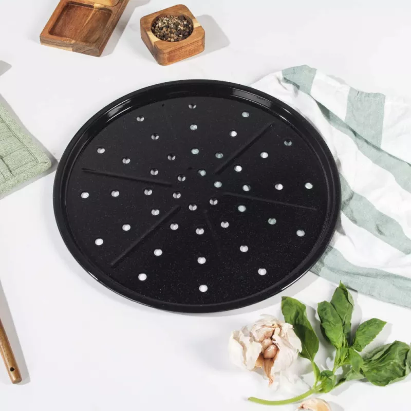 Salter BW14483 Brilliance plech na pizzu 33 cm, smaltovaná oceľ, nepriľnavý povrch bez PFAS, čierne škvrnité