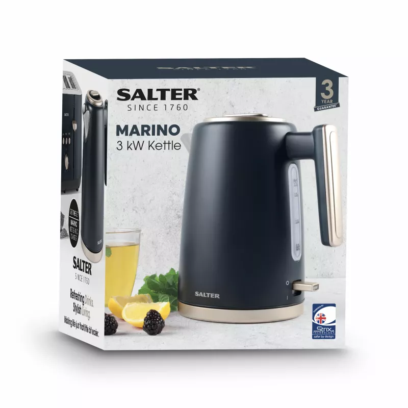 Salter EK5561BGRYFVDE Marino Rapid Boil rýchlovarná kanvica - 1,7 l, 3000 W, nehrdzavejúca oceľ, sivá