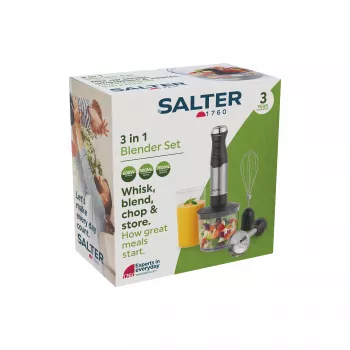 Salter EK6653VDE 4-in-1 súprava mixéra, 500W, sklenená nádoba 1,5L, čierna/strieborná