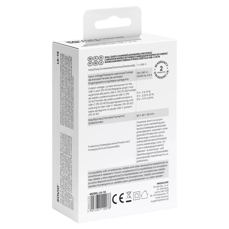 SAVIO LA-14 20W nástenná nabíjačka s Power Delivery 3.0
