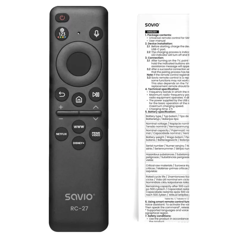 SAVIO RC-27 univerzálny náhradný diaľkový ovládač pre Samsung Smart TV – čierny