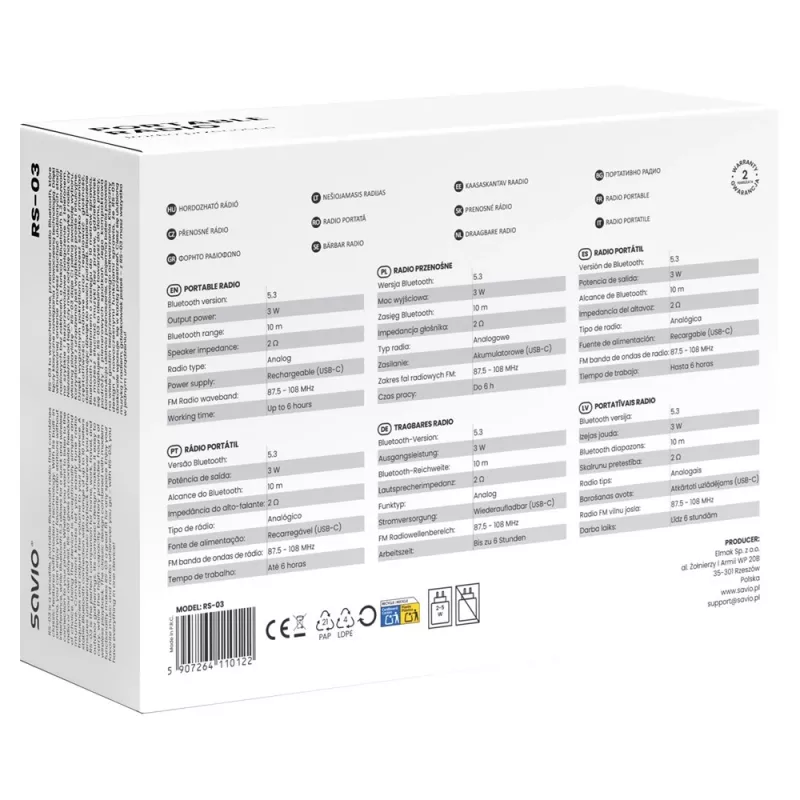 SAVIO RS-03 prenosné rádio FM/AM s prehrávaním MP3 USB/SD, ružová