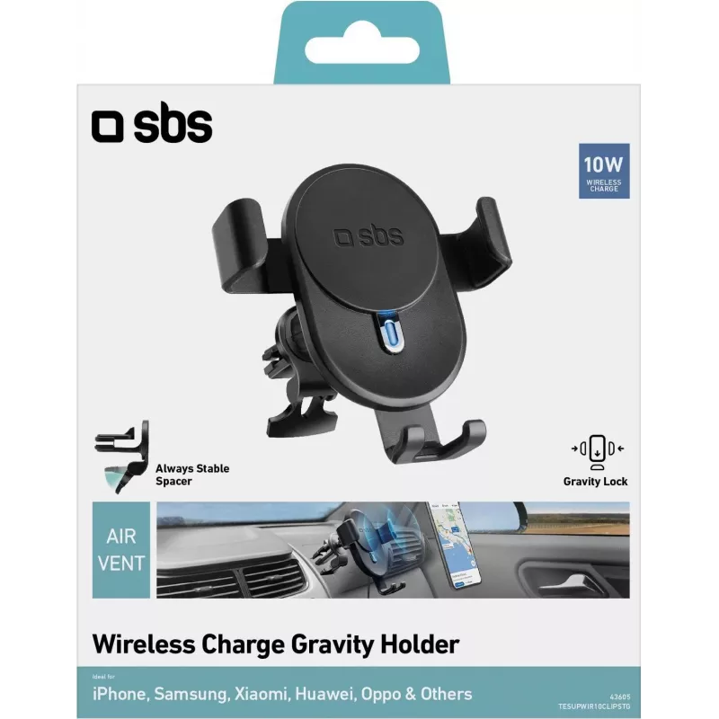 SBS TESUPWIR10CLIPSTG 10W bezdrôtový auto nabíjací držiak - čierny