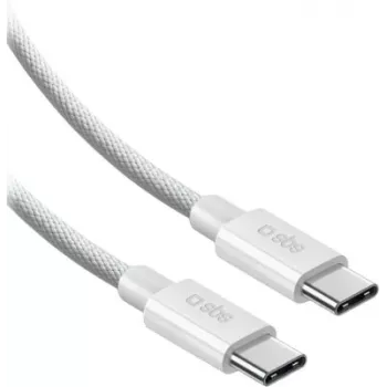 SBS USB-C na USB-C nylonový pletený kábel 2m 100W biely