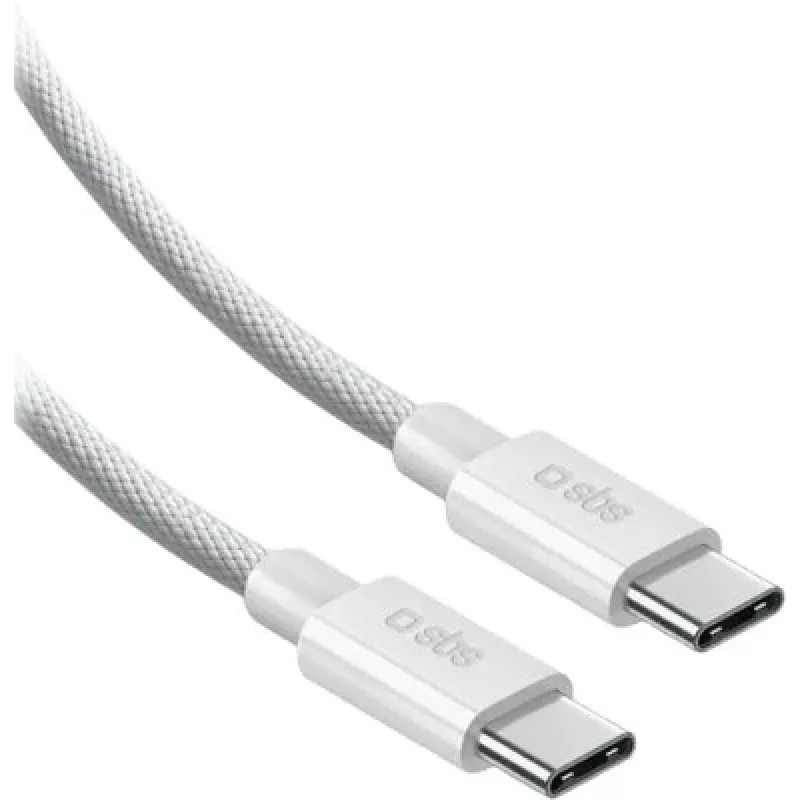 SBS USB-C na USB-C nylonový pletený kábel 2m 100W biely