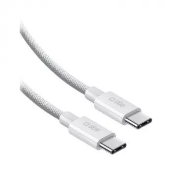 SBS USB-C na USB-C nylonový pletený kábel 2m 100W biely