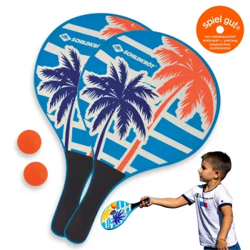 SCHILDKRÖT beach paddle ball set, 4-dielny, 2 lakované drevené pálky, 2 gumené loptičky, 378 mm 970157