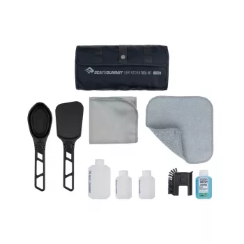 Sea To Summit Camp Kitchen Tool Kit - sada na umývanie riadu so silikónovou škrabkou, mikrovláknovou utierkou a 50 ml Wilderness Wash