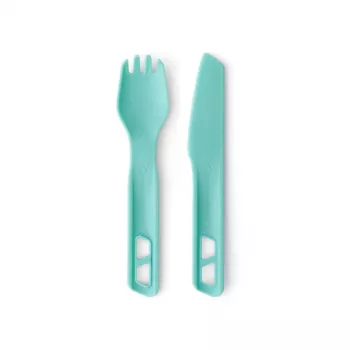 Sea To Summit Passage Cutlery sada modrá - 3-dielny kempingový príbor (vidlička, lyžica, nôž) - nylon vystužený sklenými vláknami - bez BPA - vhodný do umývačky riadu - stohovateľný dizajn s mini karabínou