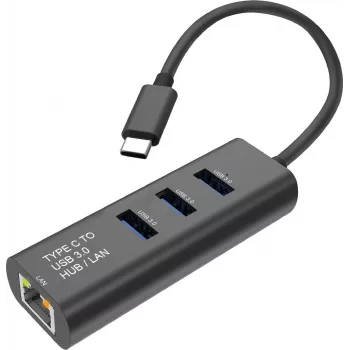 SECOMP STANDARD USB-C na Gigabit Ethernet konvertor + 3-portový USB 3.0 hub (S1431)