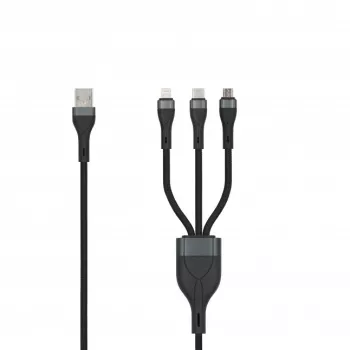 SEEK TOTI USB-A na Micro-USB / USB-C / Lightning 1,5m pletený kábel 2A (Non-MFI) čierny