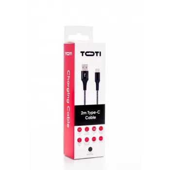 SEEK TOTI USB-A na USB-C 2m pletený kábel 2A, čierna/Space Grey