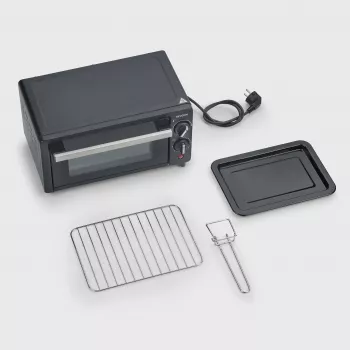 Severin TO 2062 Mini rúra, 9 L, 800 W, s rotisseriou, brúsená nehrdzavejúca oceľ/čierna