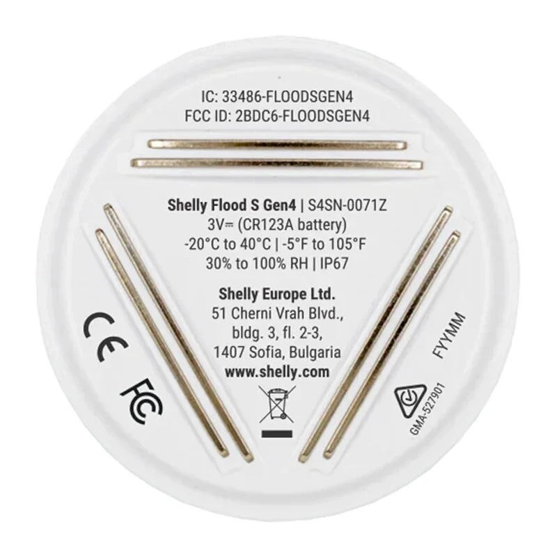 Shelly Flood S Gen4 detektor úniku vody – Wi-Fi, Matter, Zigbee, Bluetooth, Plug & Play