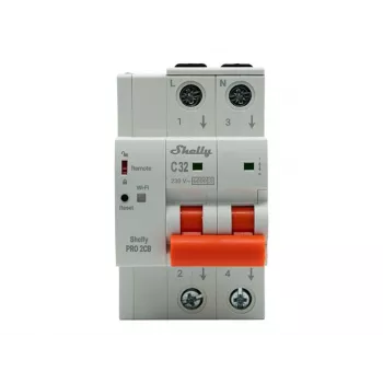 Shelly Pro 2CB C32 smart miniatúrny istič, 2-pólový, 32A, WLAN, LAN, Bluetooth