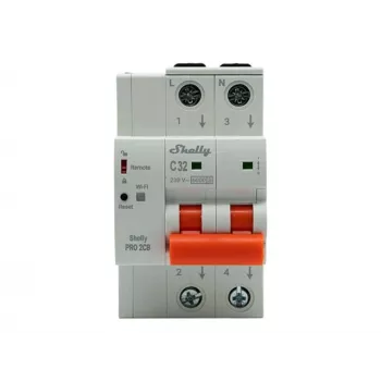Shelly Pro 2CB C32 smart miniatúrny istič, 2-pólový, 32A, WLAN, LAN, Bluetooth