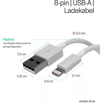 SHIVERPEAKS Flexline USB nabíjací a synchronizačný kábel, USB-A na 8-pin (Lightning), 2.0, ABS, biely, 1,5 m (FL31-12042)