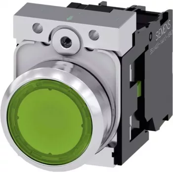 Siemens SIRIUS ACT 3SU1152-0AB40-1BA0 tlačidlo, plochý ovládač, zelené, kovový vysoko lesklý predný krúžok, 22 mm, 1NO, skrutková svorka, IP66/67/69K