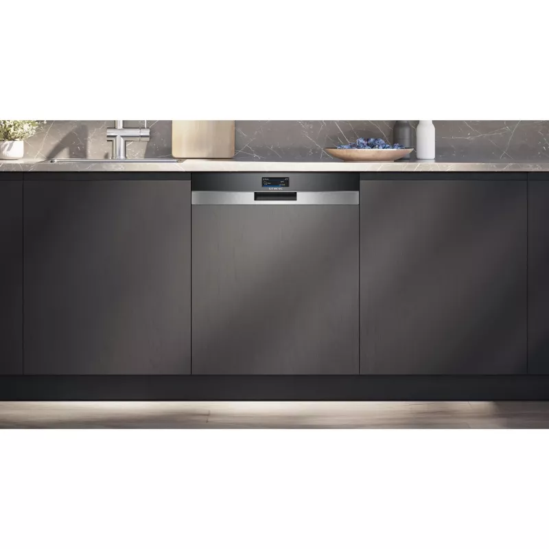 SIEMENS SN57TS00CE iQ700 plne integrovaná umývačka riadu (brúsená nerezová oceľ/čierna, 60 cm, Home Connect)