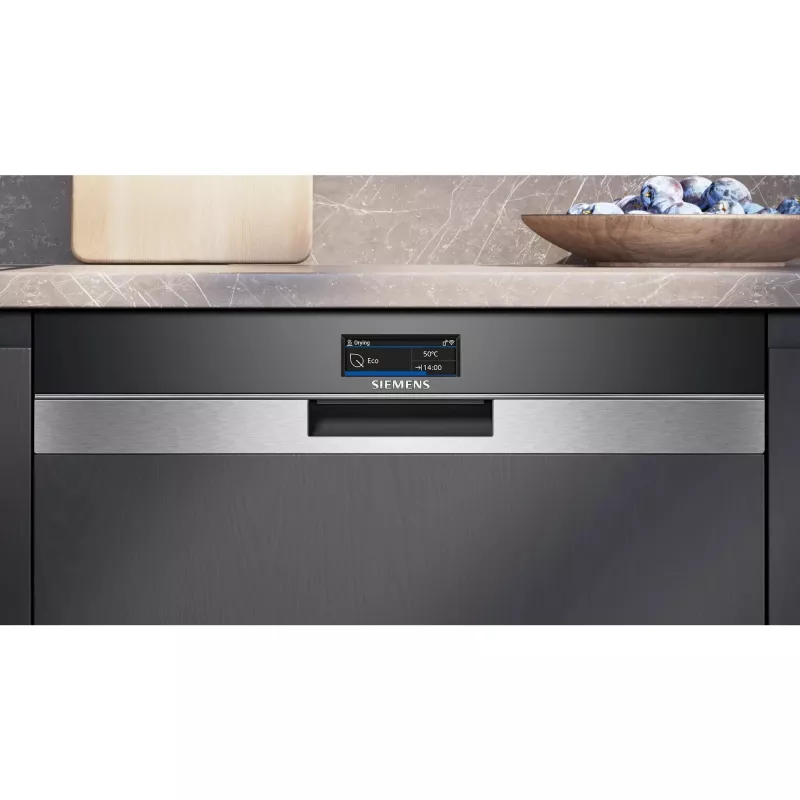 SIEMENS SN57TS00CE iQ700 plne integrovaná umývačka riadu (brúsená nerezová oceľ/čierna, 60 cm, Home Connect)