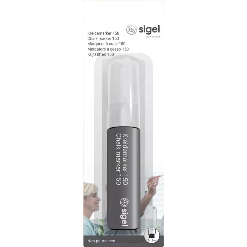 SIGEL Chalk Marker 150 plochý hrot 5-15 mm biela stierateľná 1 ks
