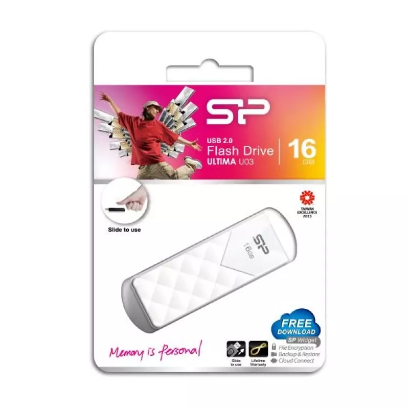 Silicon Power 16GB USB 2.0 flash disk, zasúvací dizajn bez krytky, biely