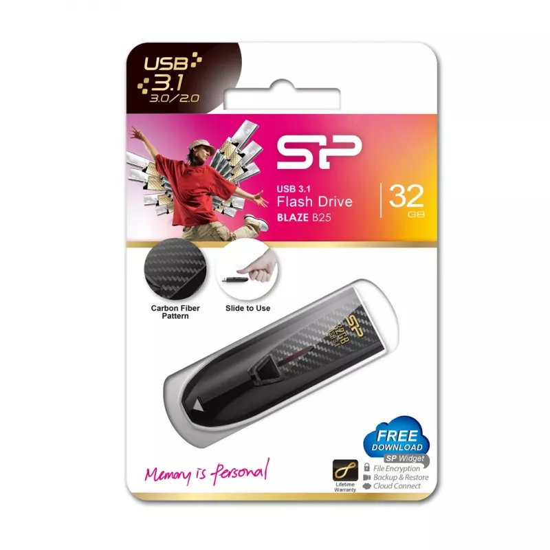 Silicon Power Blaze B25 32GB USB 3.2 Gen 1 flash disk, zasúvateľný konektor, čierny