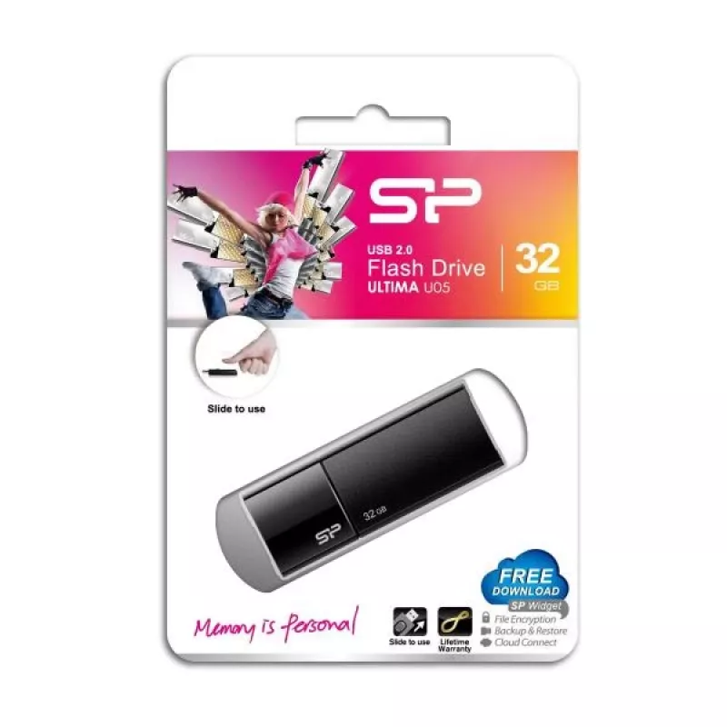Silicon Power SP032GBUF2U05V1K 32GB USB 2.0 flash disk - zasúvací dizajn bez krytky, čierny